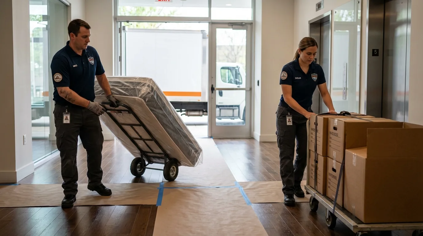 Professional apartment movers loading elevator in Monte Rio, CA