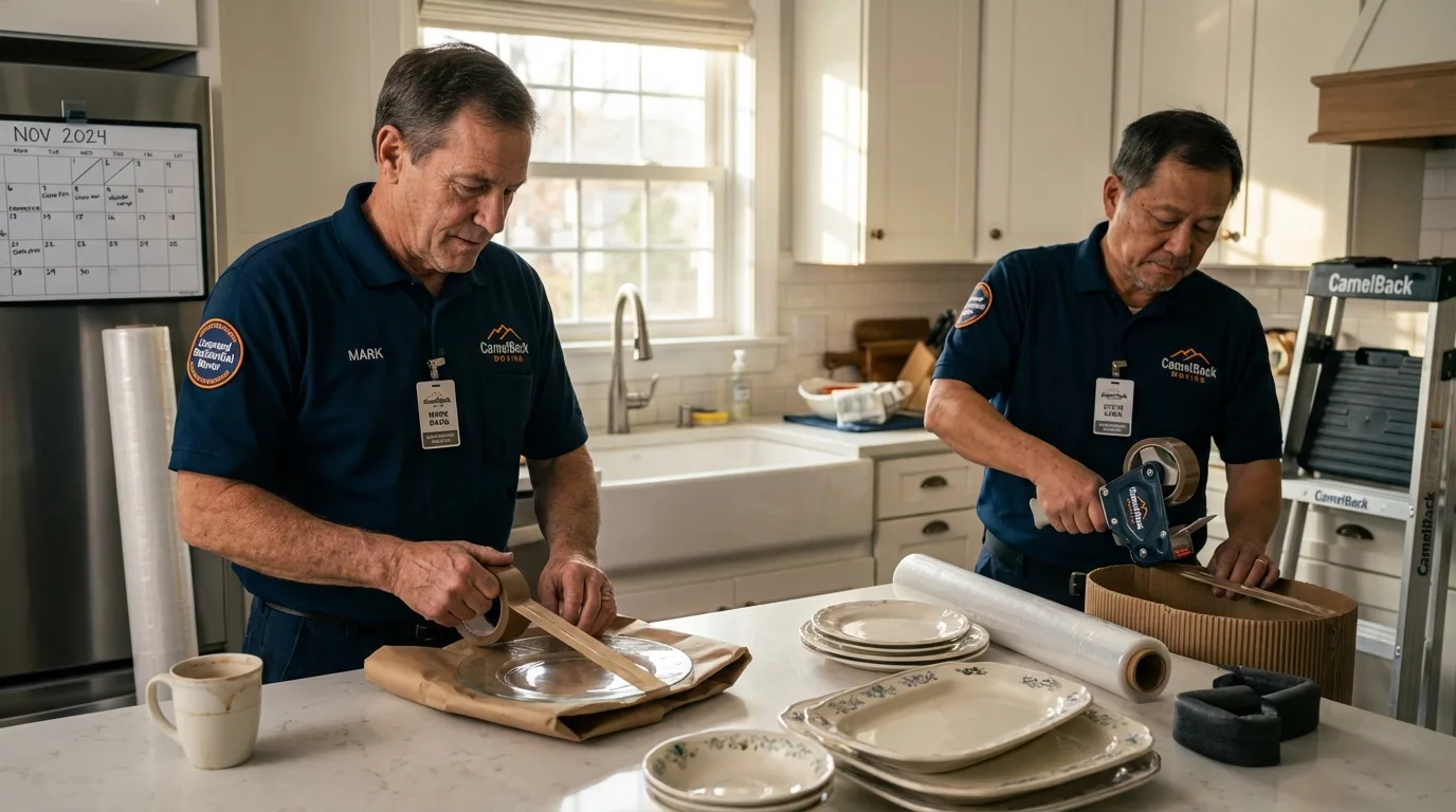 Professional crew packing kitchen dishware in Monte Rio, CA